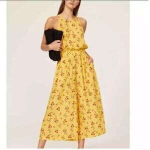 THAKOON Yellow Floral Sleeveless  Back Button Closure Wide Leg Jumpsuit Size 6